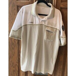 Vintage Jeep Men's Polo Size XL UAW Pocket Employee Logo Polo Green White EUC